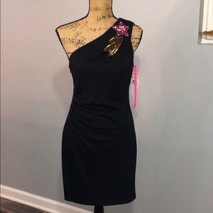 NWT Impulse 1-Shoulder Blk Fitted Dress w/Star SM